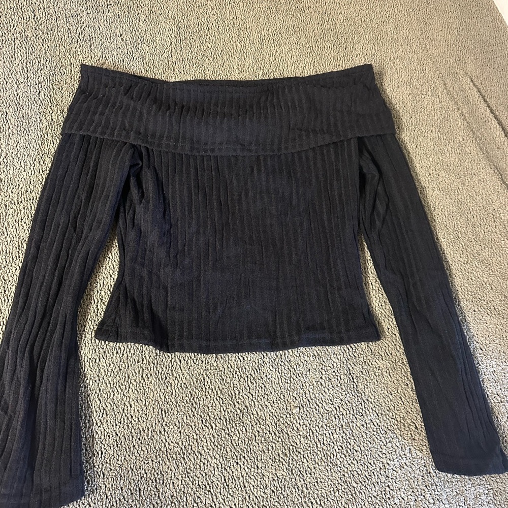 Black Off-Shoulder Ribbed Top